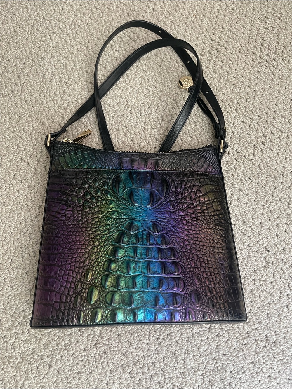 Brahmin Iridescent Croc-Embossed Crossbody in Purple, Blue, Green - Picture 2 of 5
